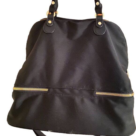 Anthropologie DL + ACTIV Bag Black Gold Zippers Shoulder Crossbody Gym Workout - Picture 3 of 15